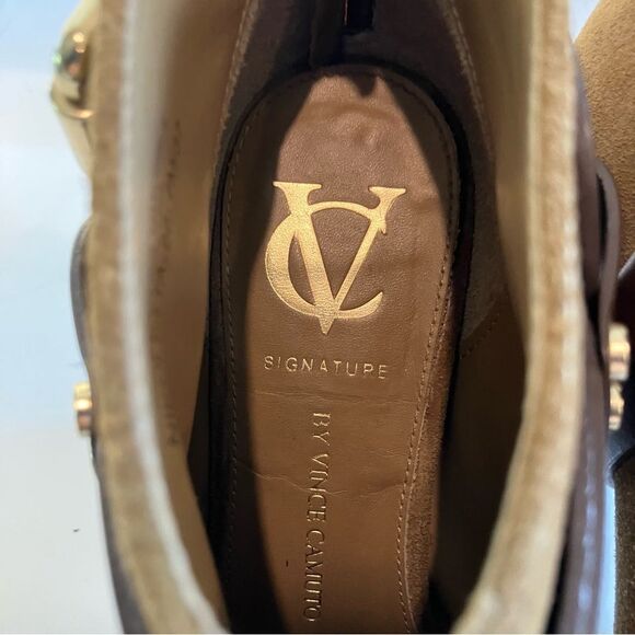 Vince Camuto VC Signature Leather Suede Brown Nikoletta Peep Toe Boots Size 7 - Picture 12 of 16